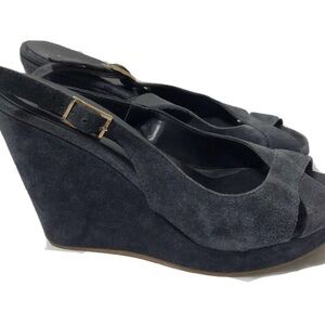 Marella suede navy wedge peep toe sandals. Size 37